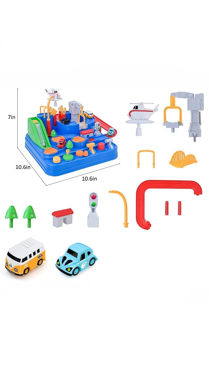 Dinosaur Adventure Toy Racing Ramp Toy for Kids, Dinosaur Climbing Track Car, Colorful Vehicle Building Block Toy with 10 Mini Cars, Toy Car Playset