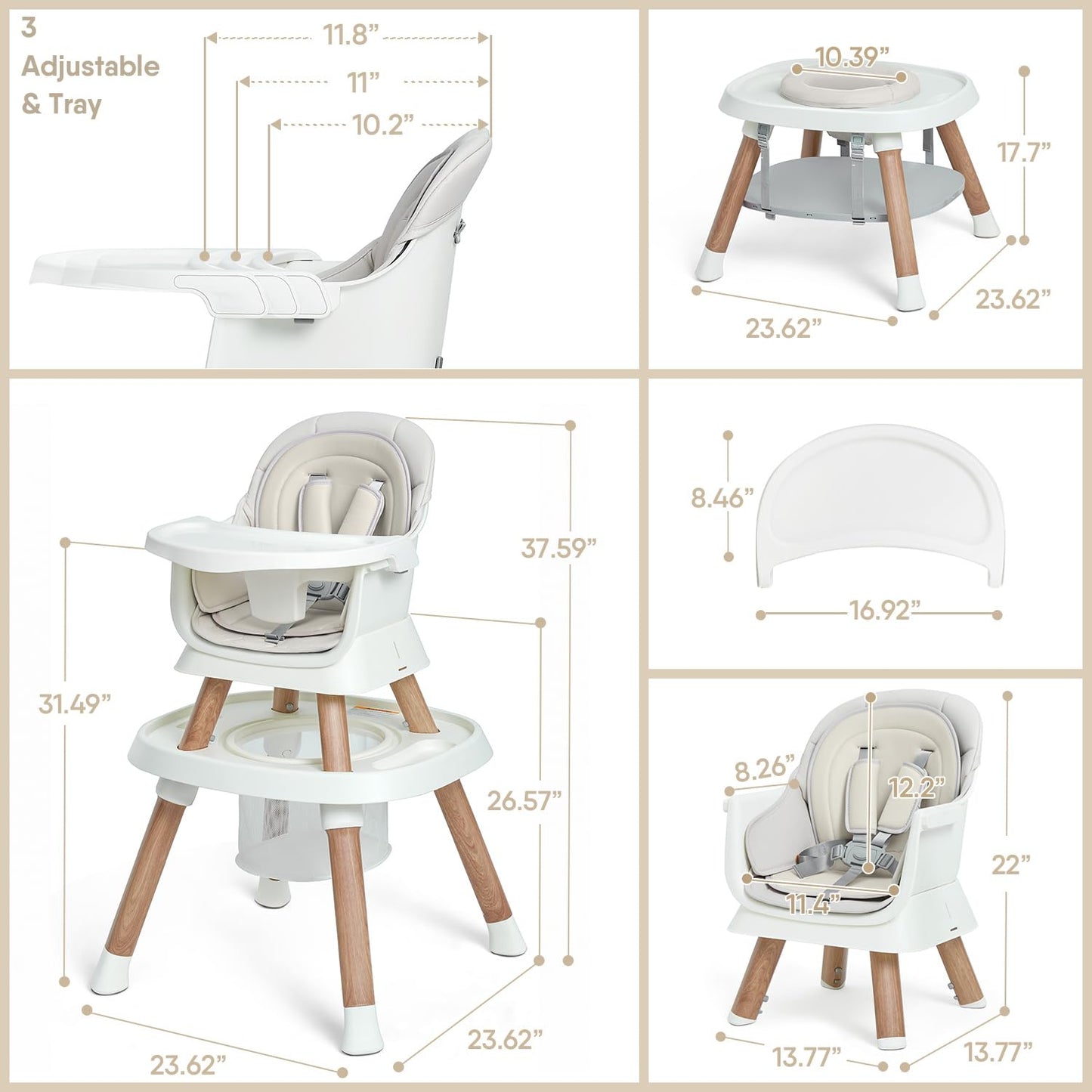 Baby High Chair, 14-in-1 Convertible Infant and Toddler High Chair, Booster Seat with Tray